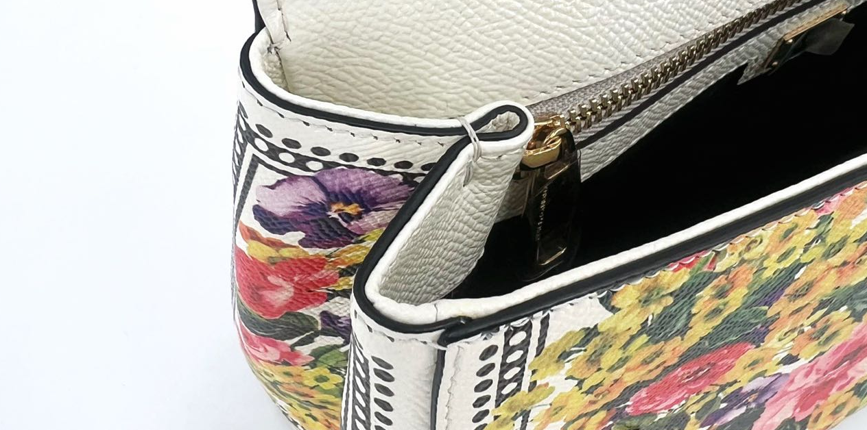 Pre-owned Certified D&G Dolce & Gabbana Large Sicily in White Calfskin with Floral Pattern, with Golden Hardware, w/ dust bag, card  wallet, strap