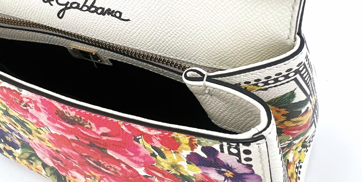 Pre-owned Certified D&G Dolce & Gabbana Large Sicily in White Calfskin with Floral Pattern, with Golden Hardware, w/ dust bag, card  wallet, strap