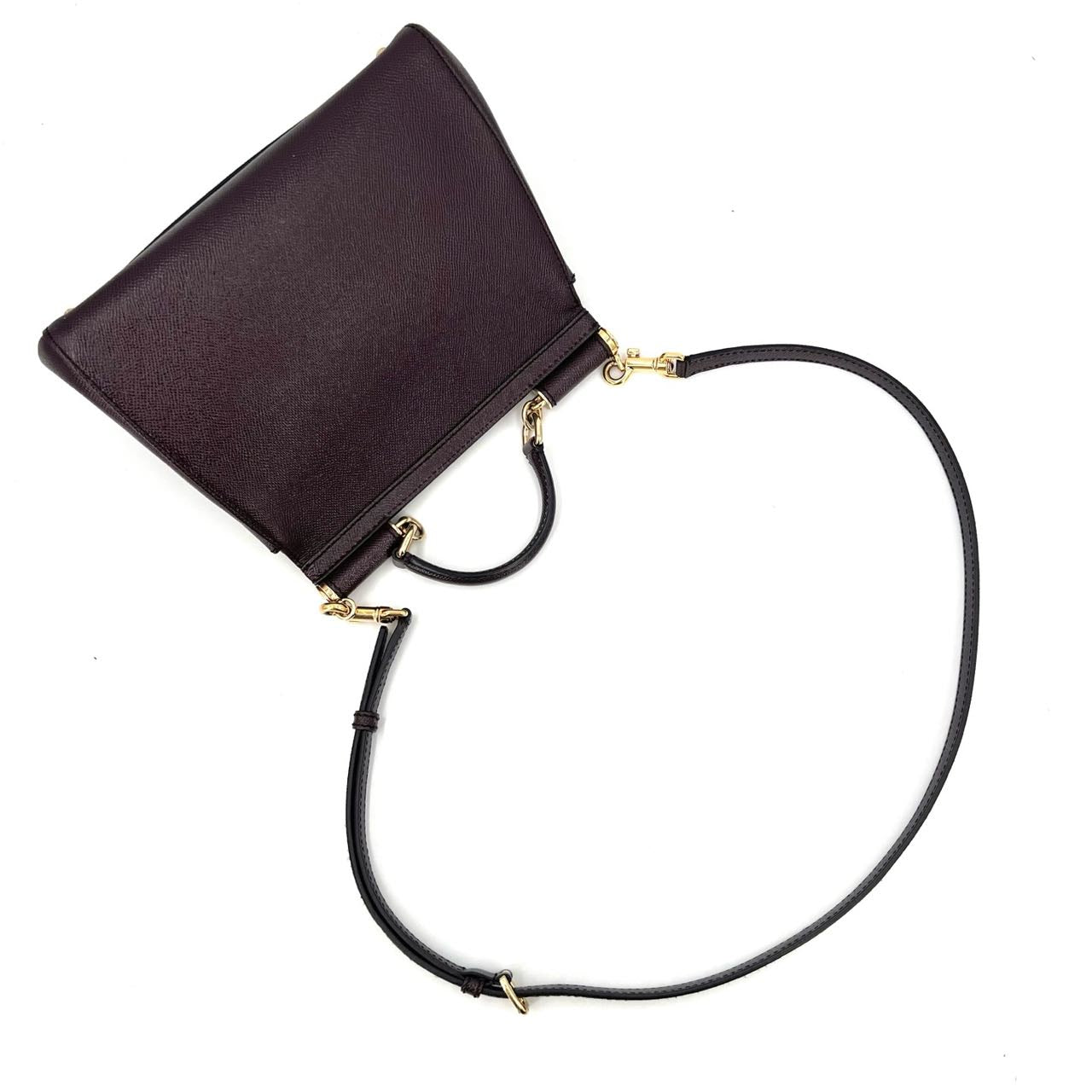 Pre-owned Certified D&G Dolce & Gabbana Large Sicily Handbag in Dark Burgundy Calfskin with Golden Hardware, w/ dust bag, strap