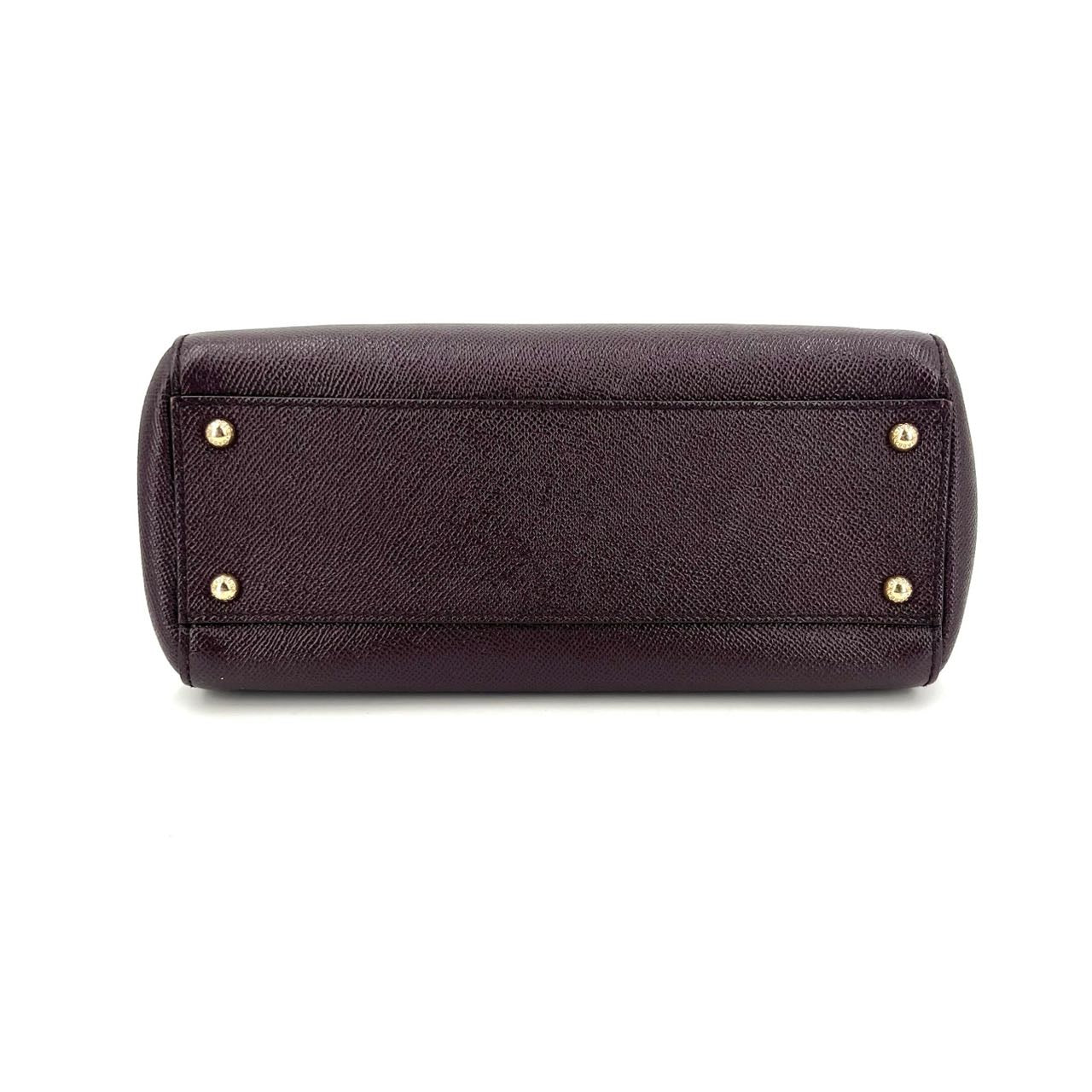 Pre-owned Certified D&G Dolce & Gabbana Large Sicily Handbag in Dark Burgundy Calfskin with Golden Hardware, w/ dust bag, strap