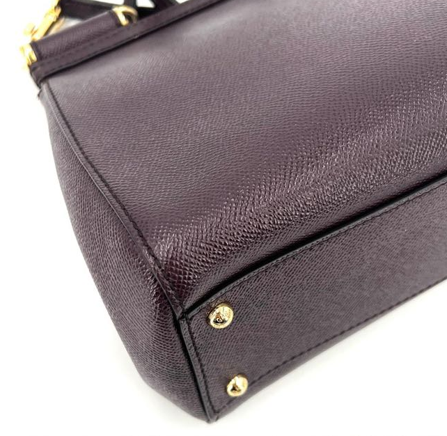 Pre-owned Certified D&G Dolce & Gabbana Large Sicily Handbag in Dark Burgundy Calfskin with Golden Hardware, w/ dust bag, strap