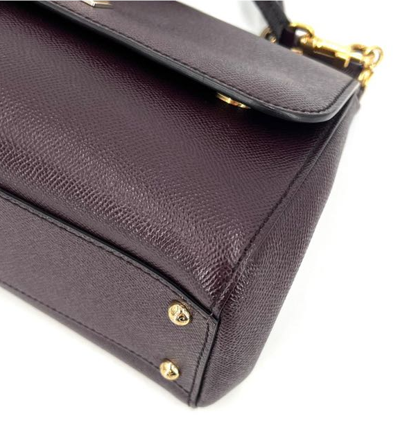 Pre-owned Certified D&G Dolce & Gabbana Large Sicily Handbag in Dark Burgundy Calfskin with Golden Hardware, w/ dust bag, strap