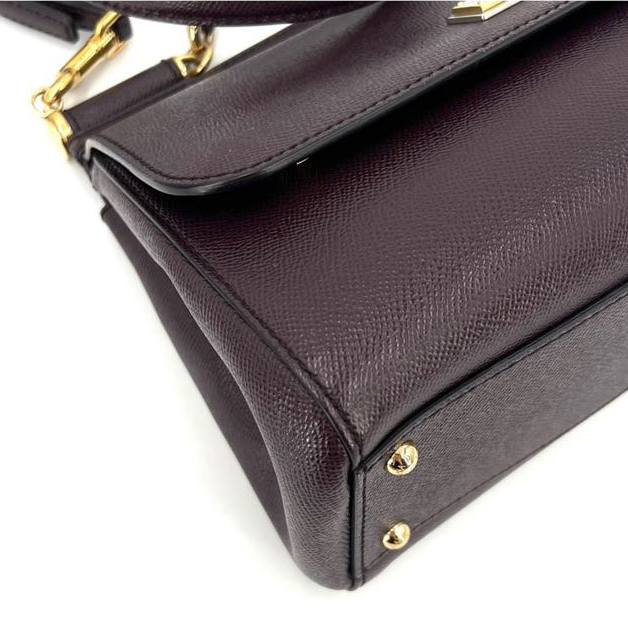 Pre-owned Certified D&G Dolce & Gabbana Large Sicily Handbag in Dark Burgundy Calfskin with Golden Hardware, w/ dust bag, strap