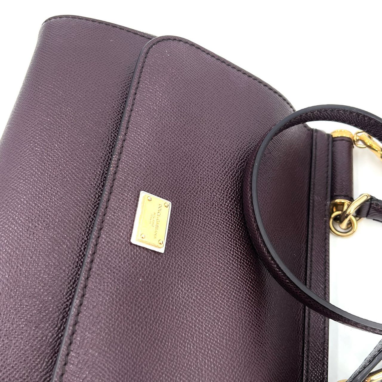 Pre-owned Certified D&G Dolce & Gabbana Large Sicily Handbag in Dark Burgundy Calfskin with Golden Hardware, w/ dust bag, strap