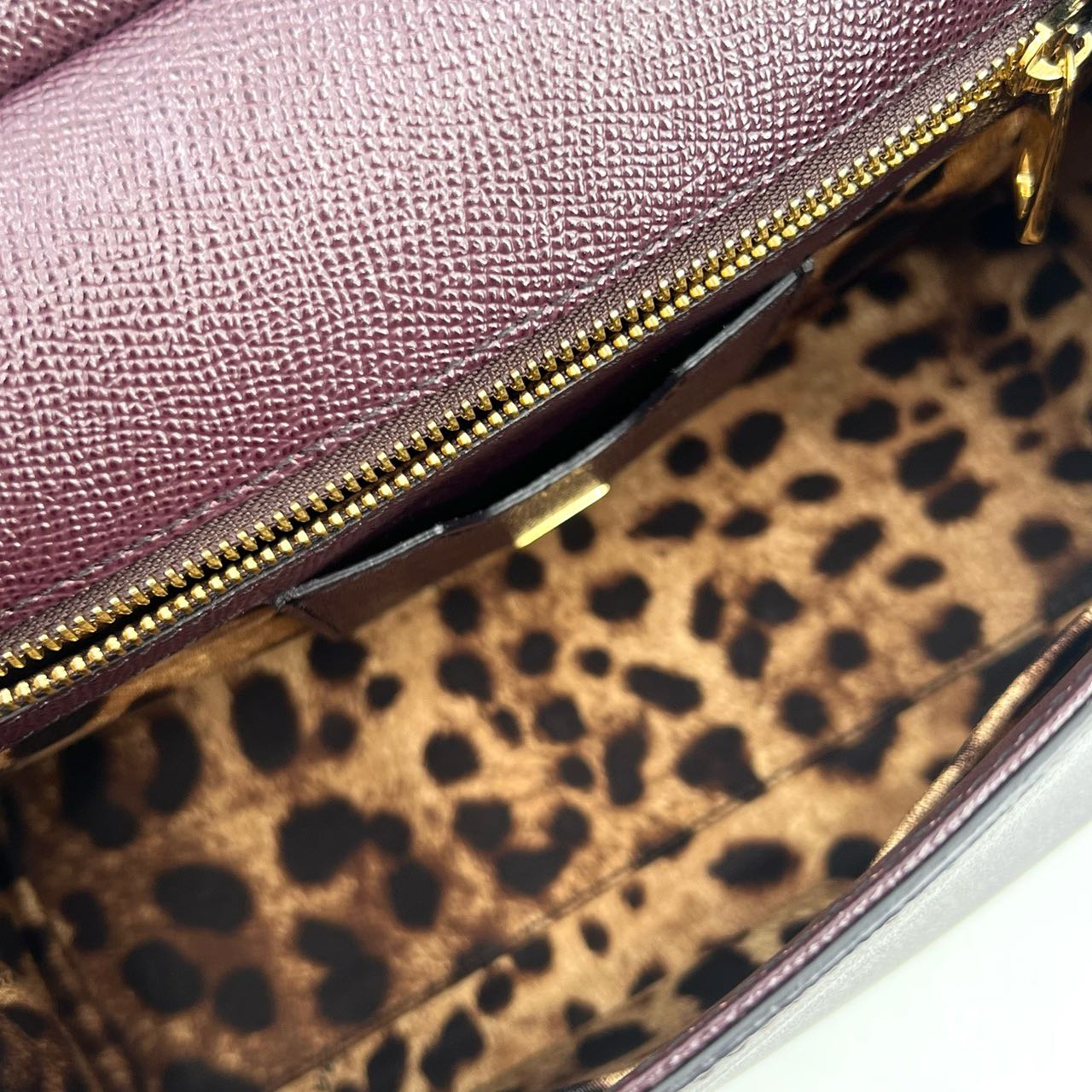 Pre-owned Certified D&G Dolce & Gabbana Large Sicily Handbag in Dark Burgundy Calfskin with Golden Hardware, w/ dust bag, strap