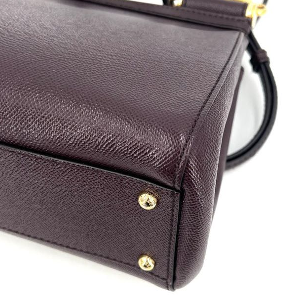 Pre-owned Certified D&G Dolce & Gabbana Large Sicily Handbag in Dark Burgundy Calfskin with Golden Hardware, w/ dust bag, strap