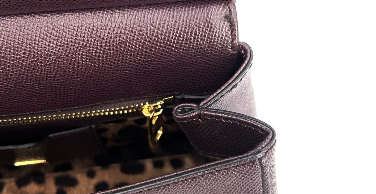 Pre-owned Certified D&G Dolce & Gabbana Large Sicily Handbag in Dark Burgundy Calfskin with Golden Hardware, w/ dust bag, strap