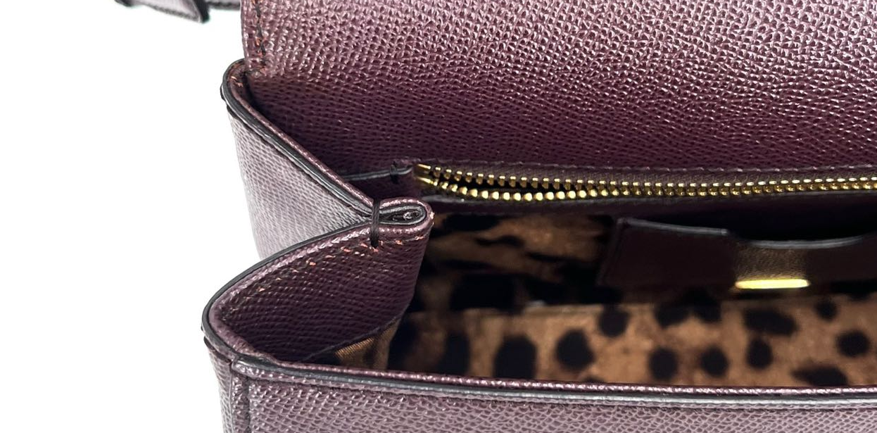 Pre-owned Certified D&G Dolce & Gabbana Large Sicily Handbag in Dark Burgundy Calfskin with Golden Hardware, w/ dust bag, strap