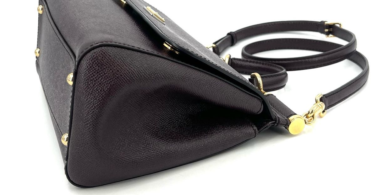 Pre-owned Certified D&G Dolce & Gabbana Large Sicily Handbag in Dark Burgundy Calfskin with Golden Hardware, w/ dust bag, strap