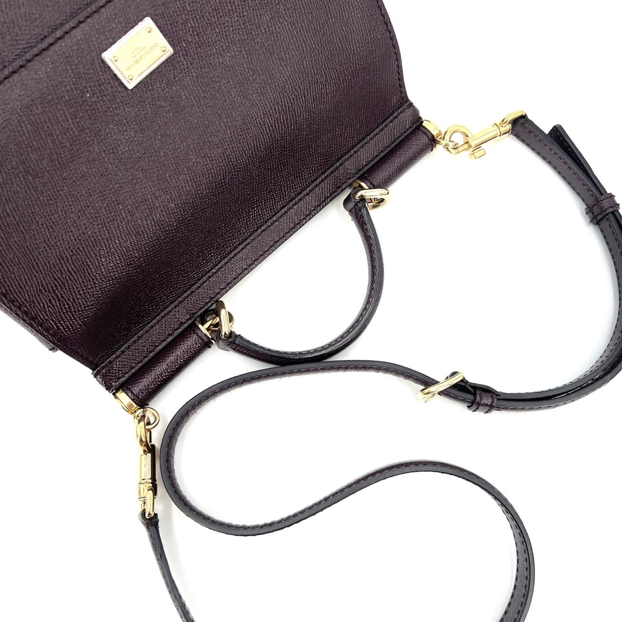 Pre-owned Certified D&G Dolce & Gabbana Large Sicily Handbag in Dark Burgundy Calfskin with Golden Hardware, w/ dust bag, strap