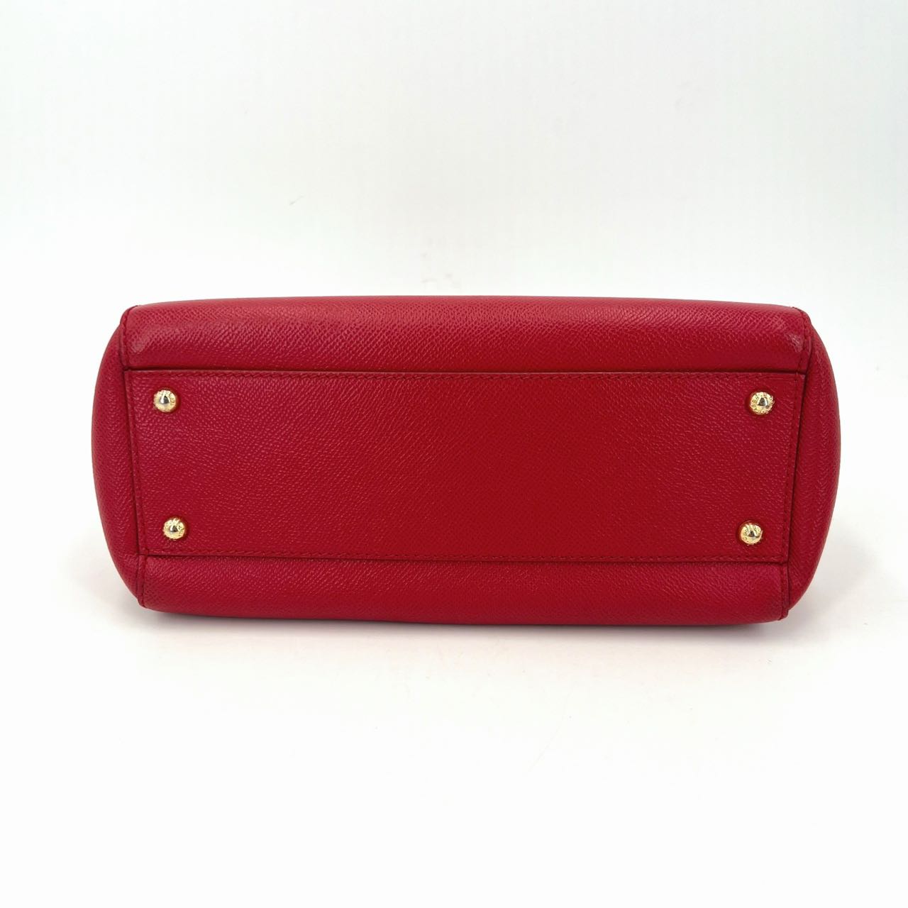 Pre-owned Certified D&G Dolce & Gabbana Large Sicily Handbag in Red Calfskin with Decorated Handle with Golden Hardware, w/ strap