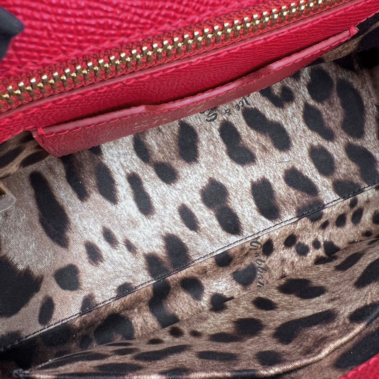 Pre-owned Certified D&G Dolce & Gabbana Large Sicily Handbag in Red Calfskin with Decorated Handle with Golden Hardware, w/ strap