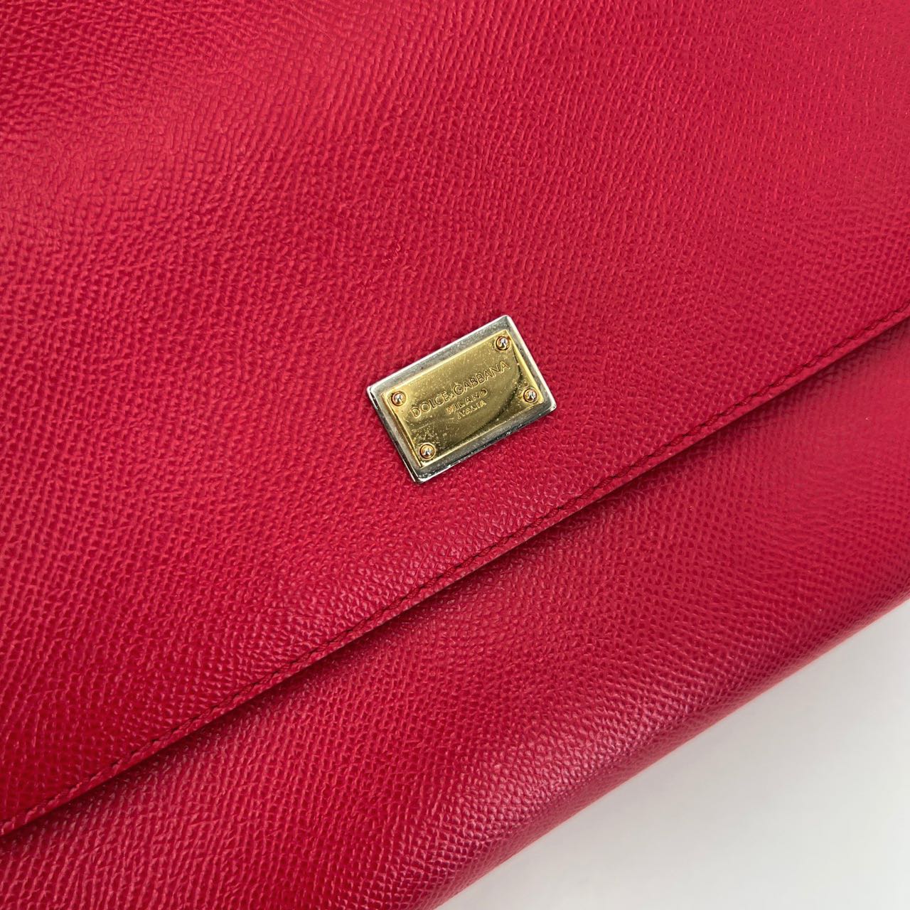 Pre-owned Certified D&G Dolce & Gabbana Large Sicily Handbag in Red Calfskin with Decorated Handle with Golden Hardware, w/ strap