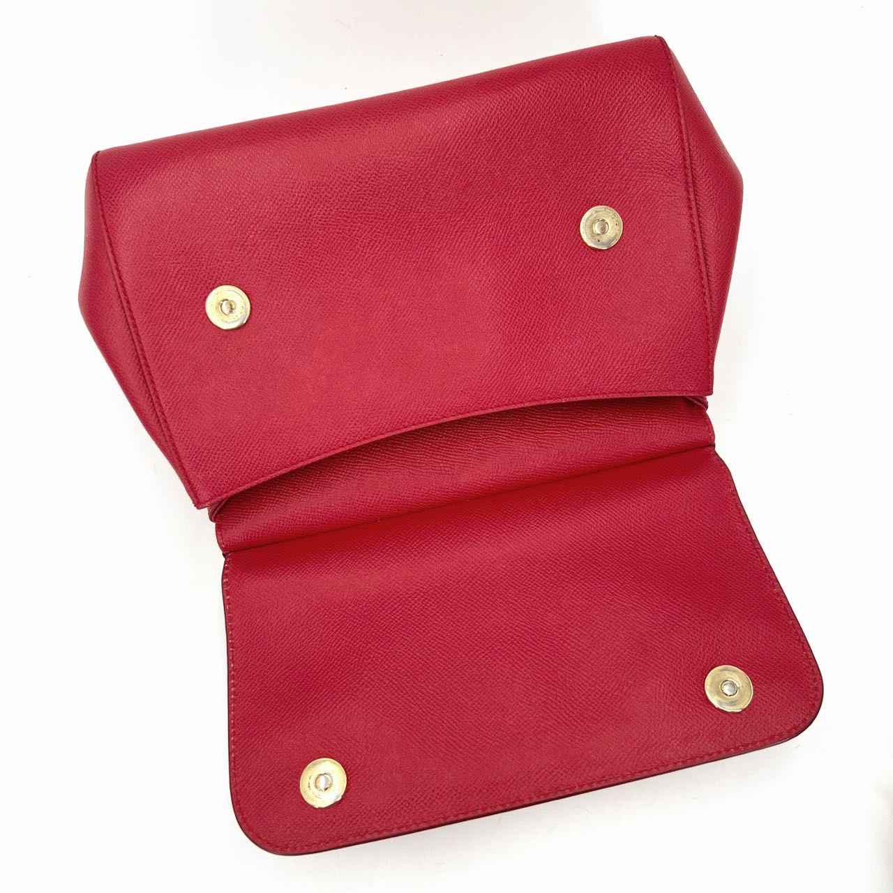 Pre-owned Certified D&G Dolce & Gabbana Large Sicily Handbag in Red Calfskin with Decorated Handle with Golden Hardware, w/ strap