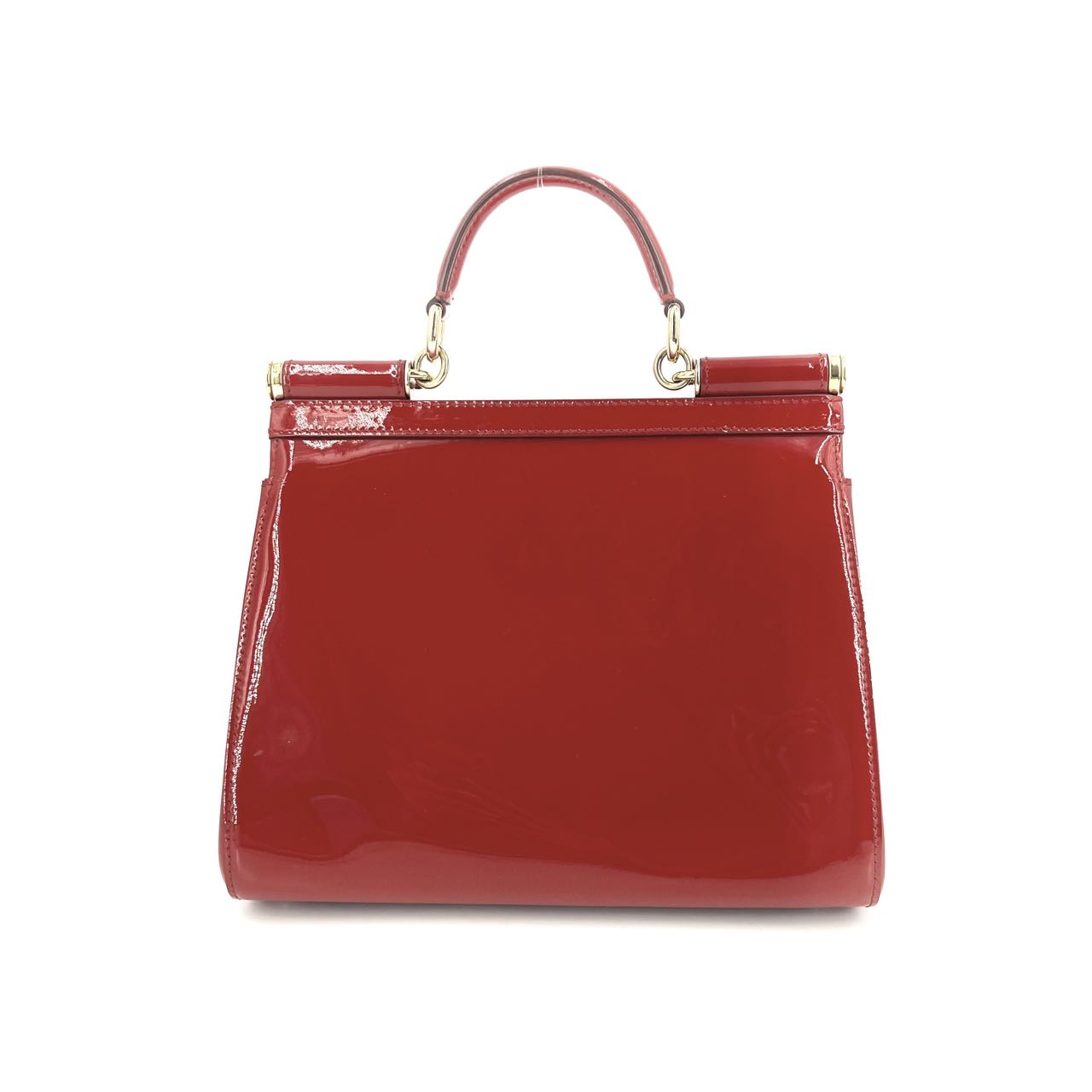 Pre-owned Certified D&G Dolce & Gabbana Large Sicily Handbag in Red Patent Leather with Golden Hardware, w/ dust bag, strap