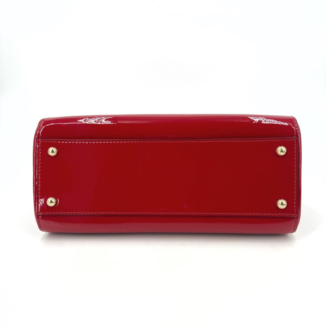 Pre-owned Certified D&G Dolce & Gabbana Large Sicily Handbag in Red Patent Leather with Golden Hardware, w/ dust bag, strap