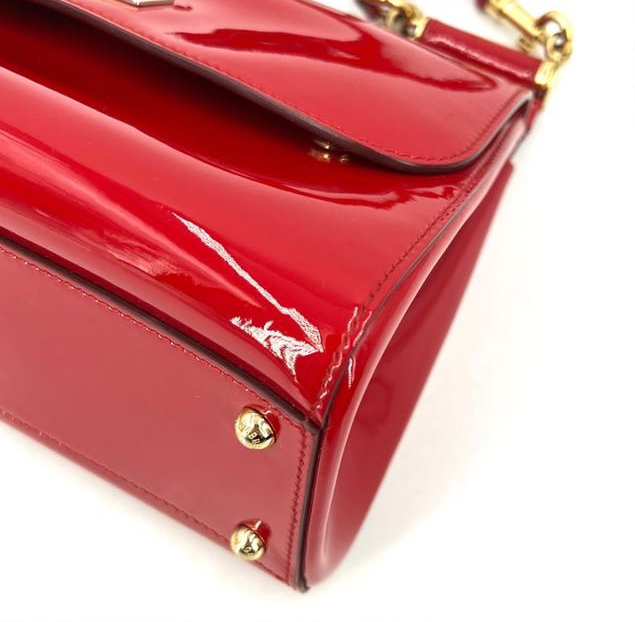 Pre-owned Certified D&G Dolce & Gabbana Large Sicily Handbag in Red Patent Leather with Golden Hardware, w/ dust bag, strap