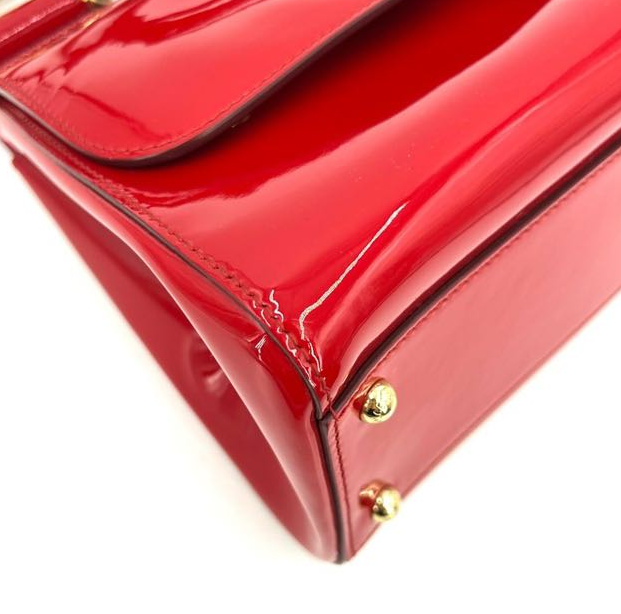 Pre-owned Certified D&G Dolce & Gabbana Large Sicily Handbag in Red Patent Leather with Golden Hardware, w/ dust bag, strap