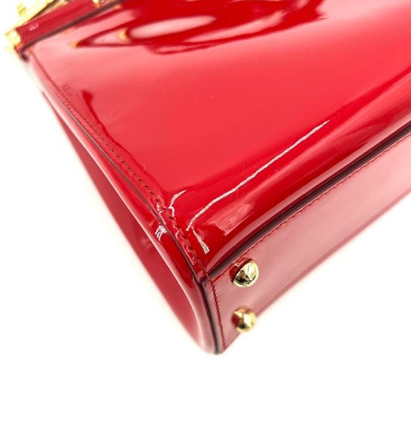 Pre-owned Certified D&G Dolce & Gabbana Large Sicily Handbag in Red Patent Leather with Golden Hardware, w/ dust bag, strap