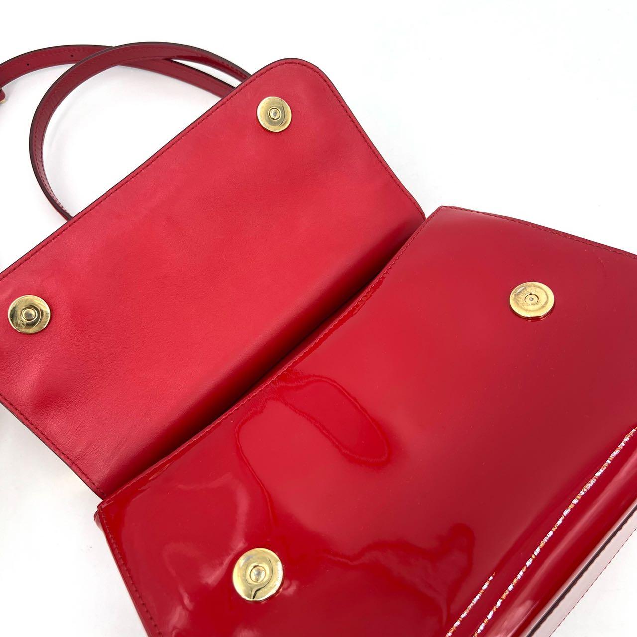 Pre-owned Certified D&G Dolce & Gabbana Large Sicily Handbag in Red Patent Leather with Golden Hardware, w/ dust bag, strap