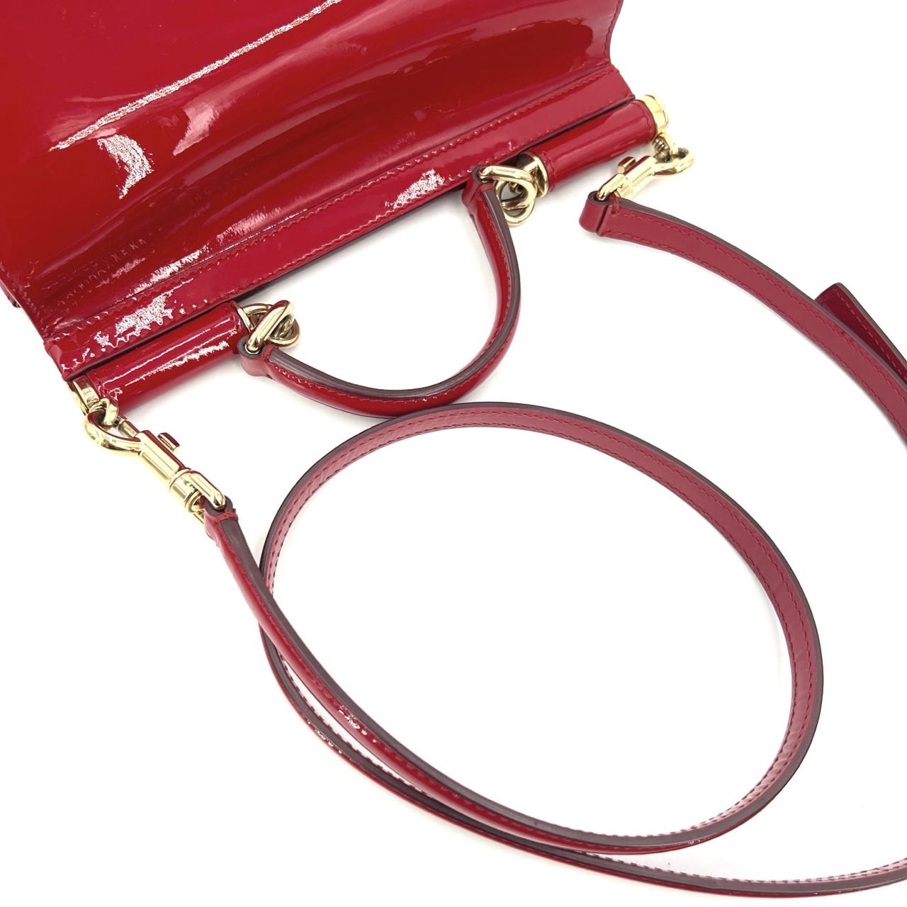 Pre-owned Certified D&G Dolce & Gabbana Large Sicily Handbag in Red Patent Leather with Golden Hardware, w/ dust bag, strap
