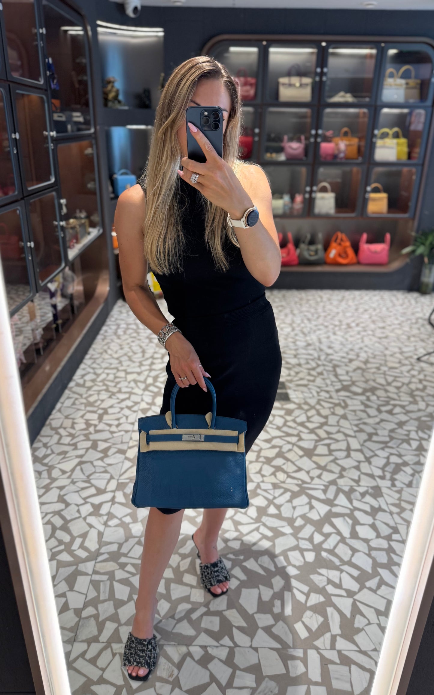Pre-owned Certified Hermes Birkin 30 Bleu de Galice S7 Togo Leather Silver Hardware, 2015 (T), with dust bag, lock & key