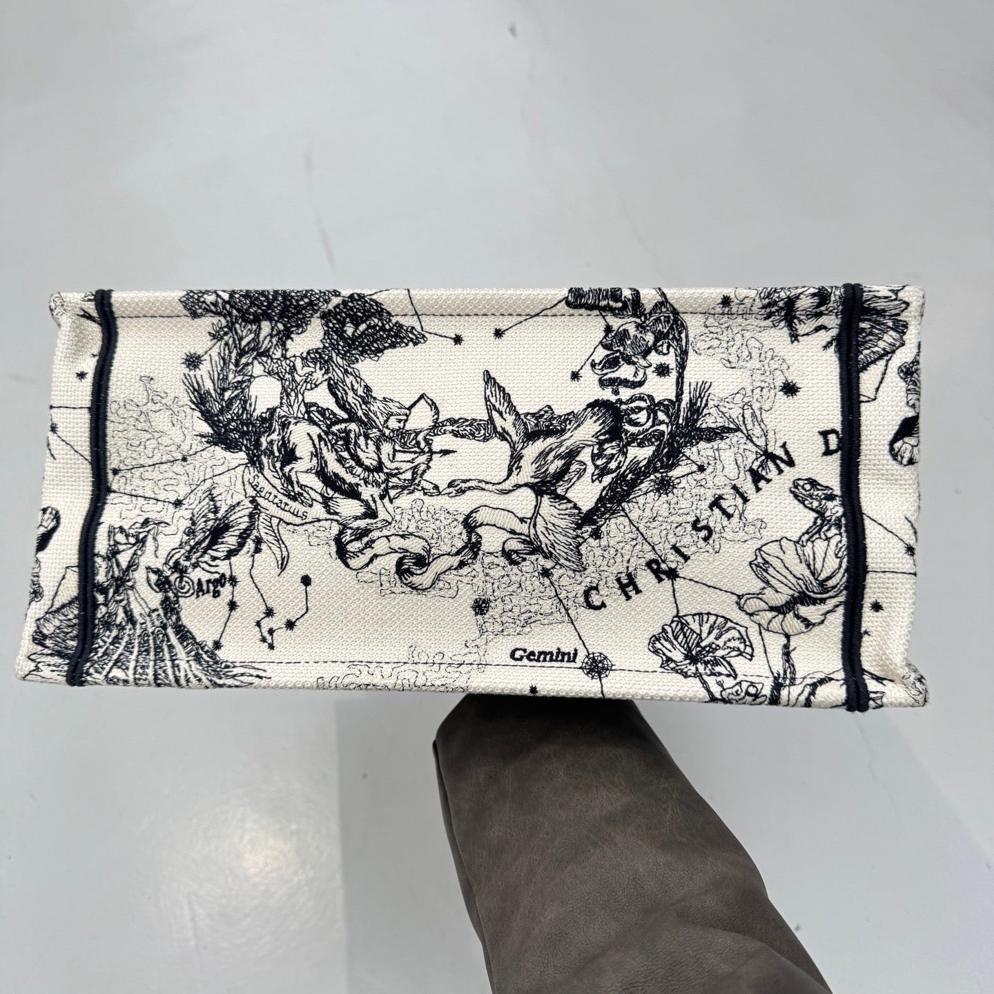 Pre-owned Certified Dior Book tote MM with Black and White Zodiac Embroidery, 2021, w/ dust bag