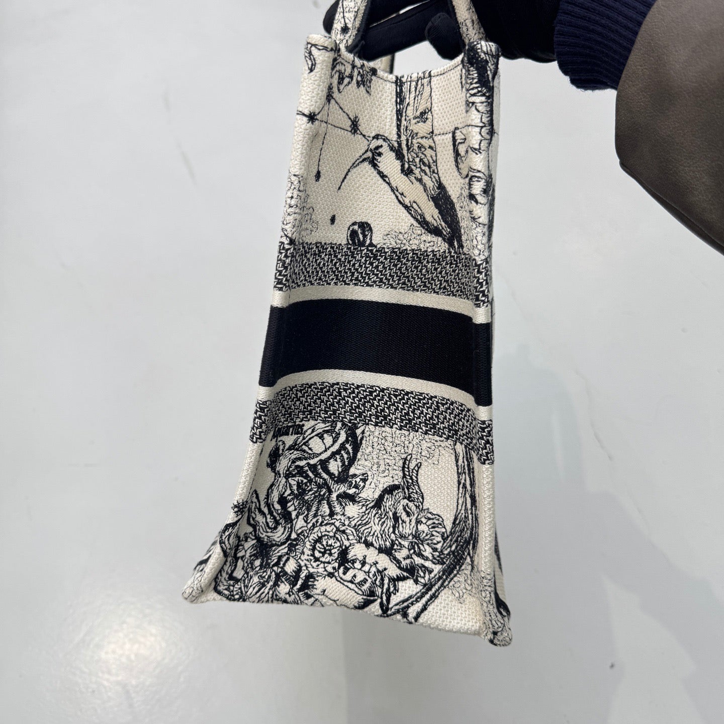 Pre-owned Certified Dior Book tote MM with Black and White Zodiac Embroidery, 2021, w/ dust bag