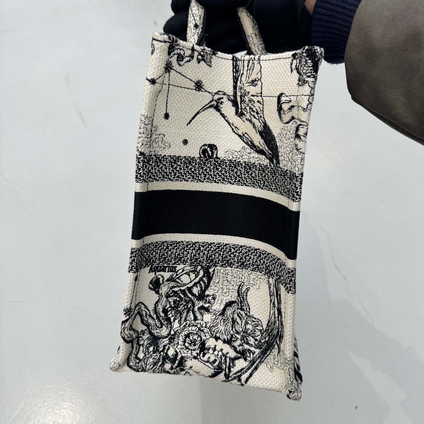 Pre-owned Certified Dior Book tote MM with Black and White Zodiac Embroidery, 2021, w/ dust bag