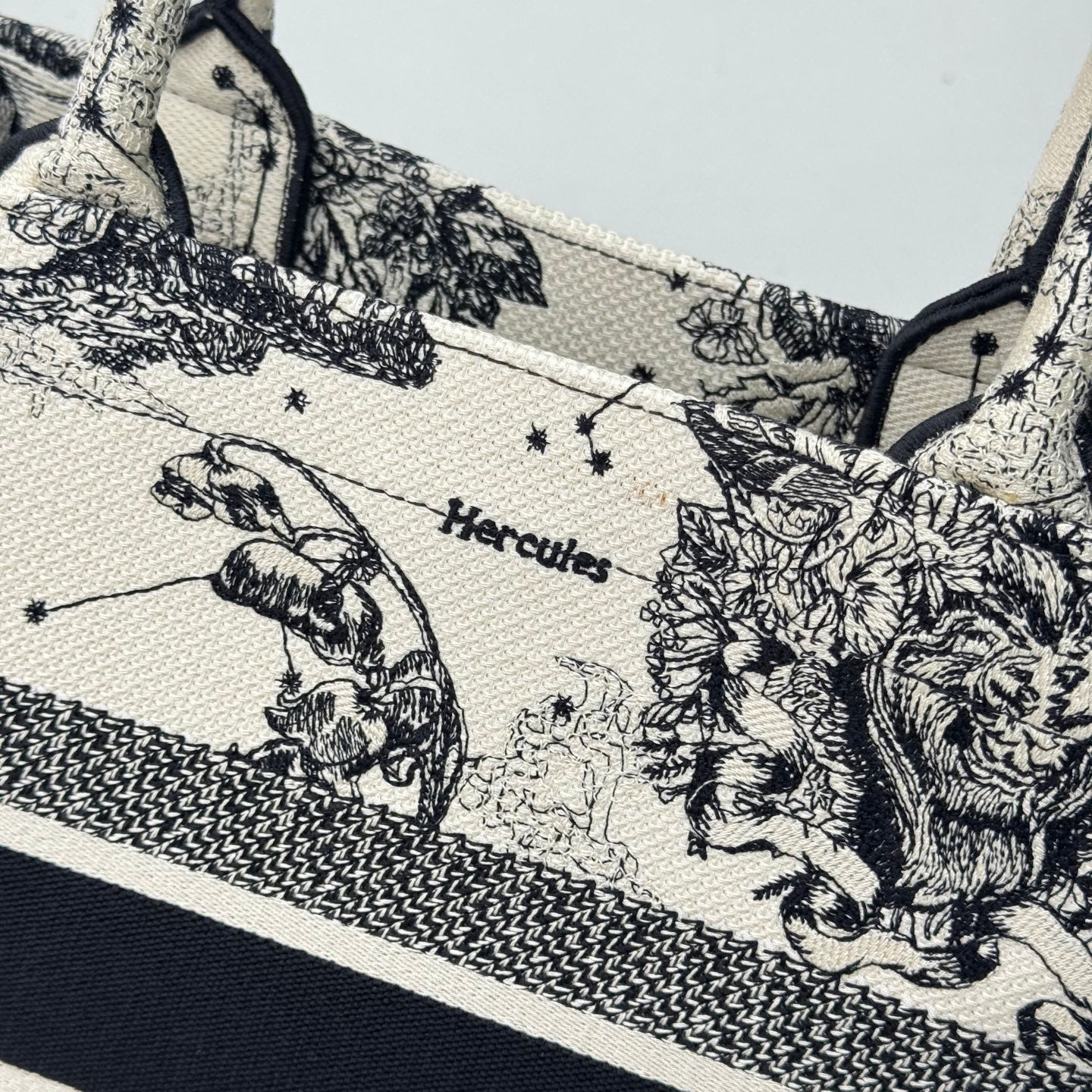 Pre-owned Certified Dior Book tote MM with Black and White Zodiac Embroidery, 2021, w/ dust bag