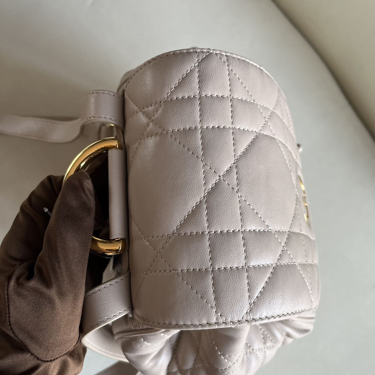 Pre-owned Dior Caro Beige Leather Backpack, 2024, w/ dust bag