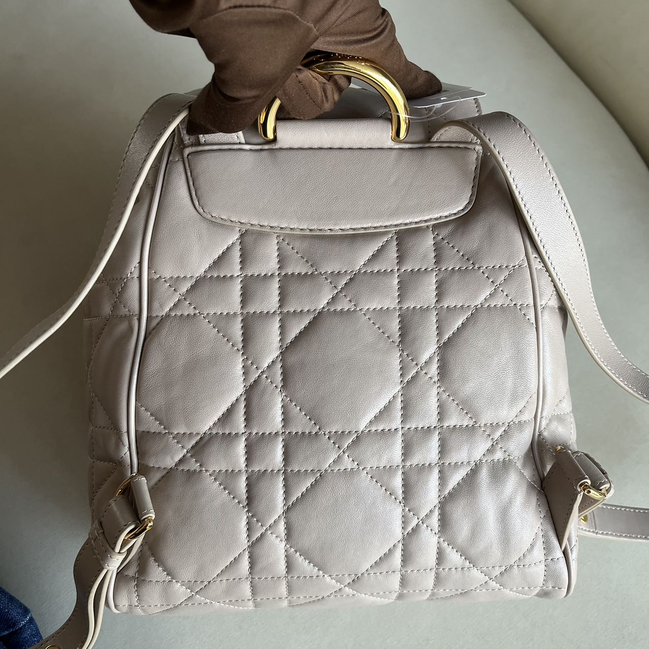 Pre-owned Dior Caro Beige Leather Backpack, 2024, w/ dust bag