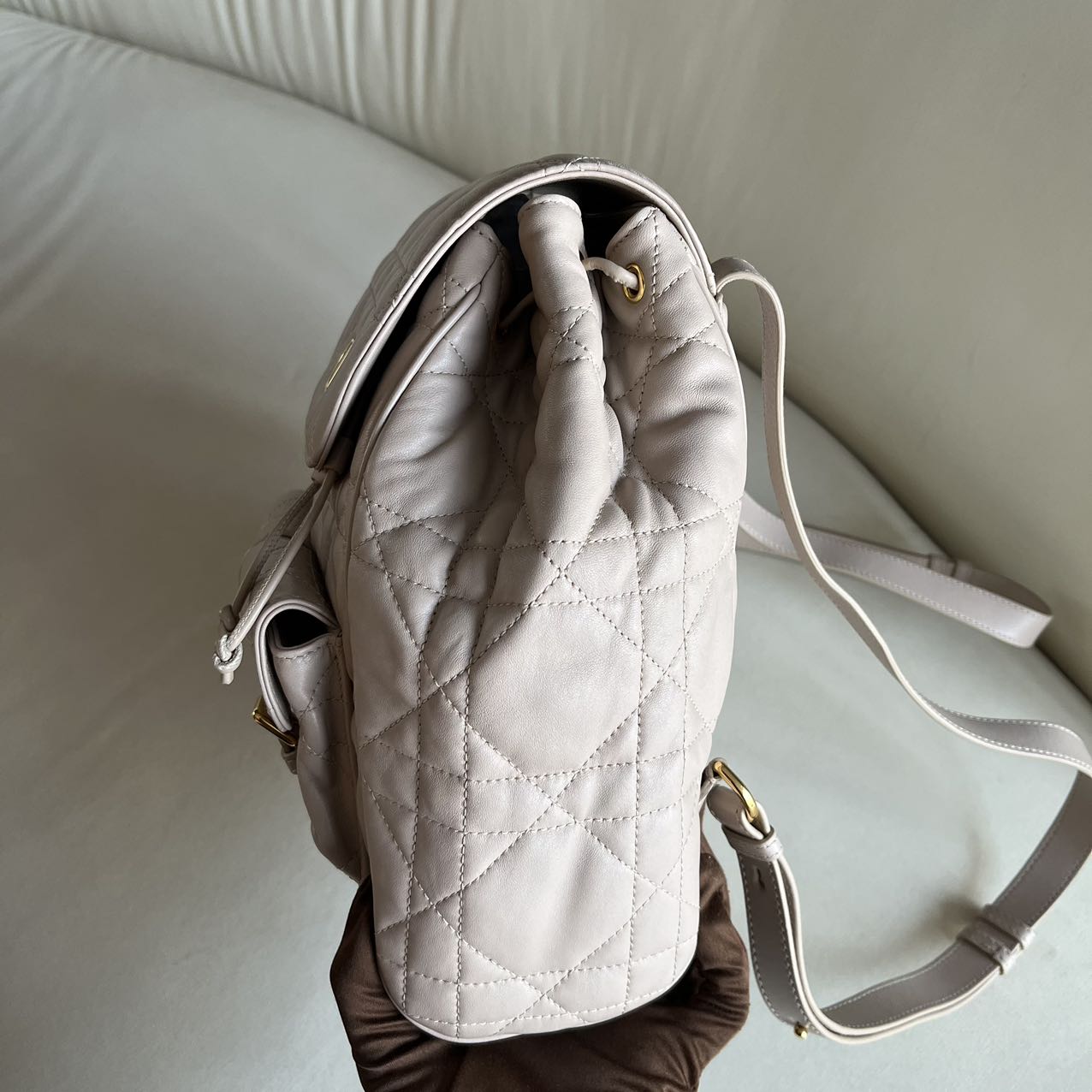 Pre-owned Dior Caro Beige Leather Backpack, 2024, w/ dust bag