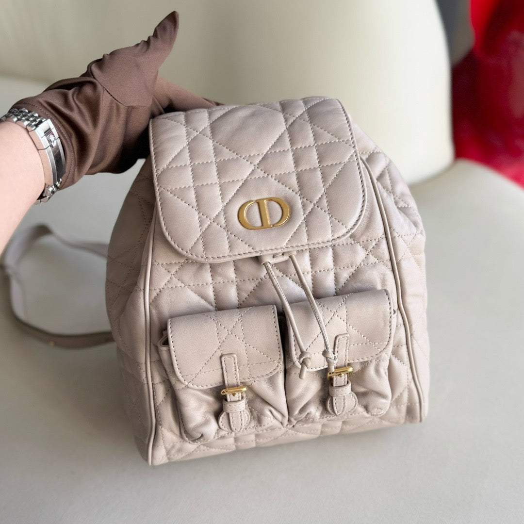 Pre-owned Dior Caro Beige Leather Backpack, 2024, w/ dust bag