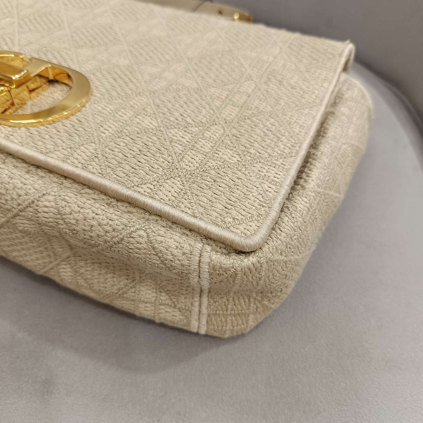 Pre-owned Dior Caro Large in Beige Canvas with Golden Hardware, w/ dust bag