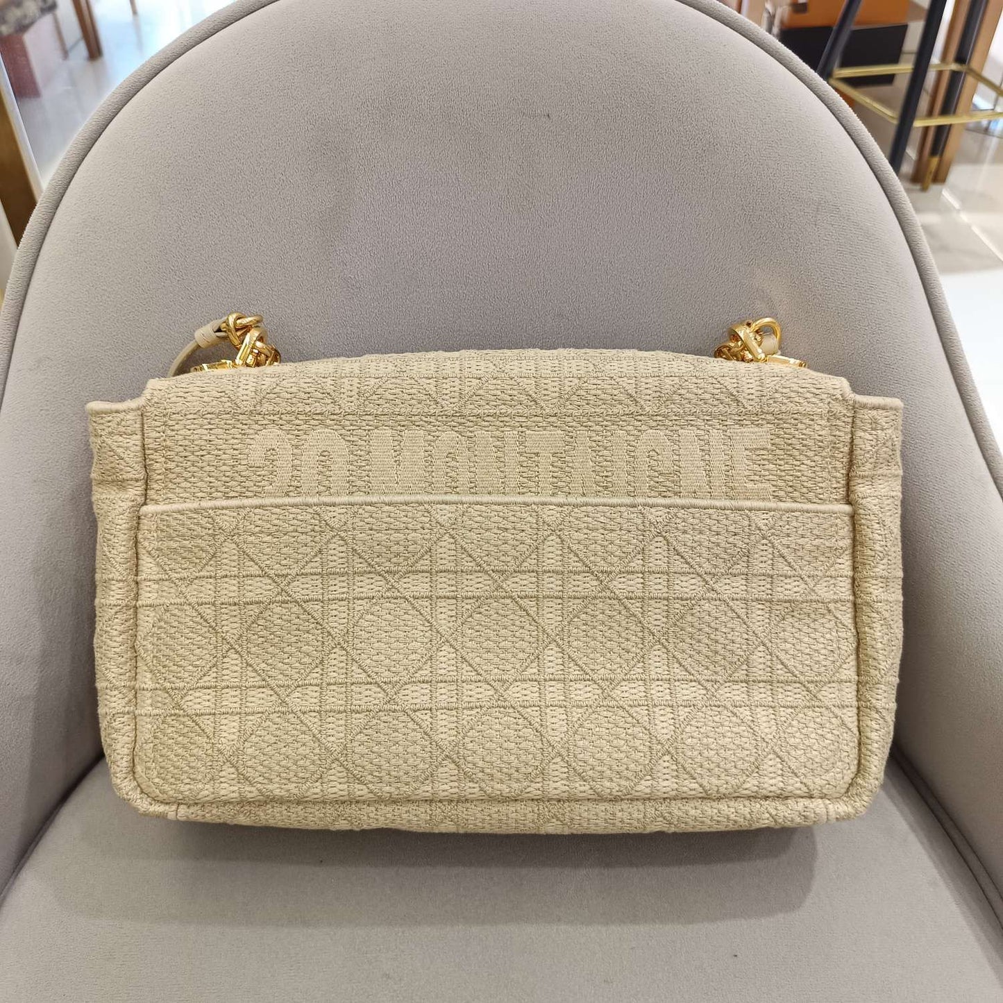 Pre-owned Dior Caro Large in Beige Canvas with Golden Hardware, w/ dust bag