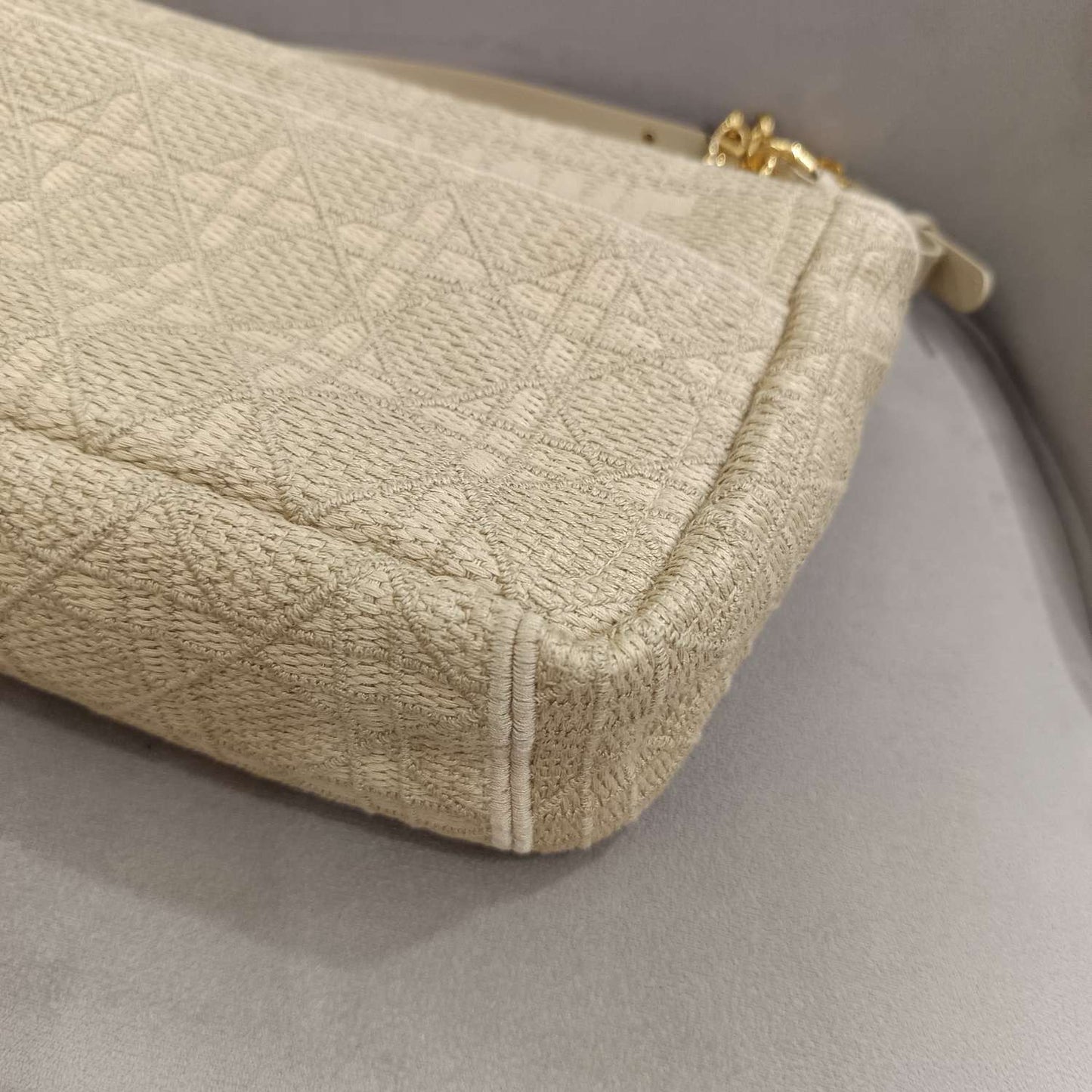 Pre-owned Dior Caro Large in Beige Canvas with Golden Hardware, w/ dust bag