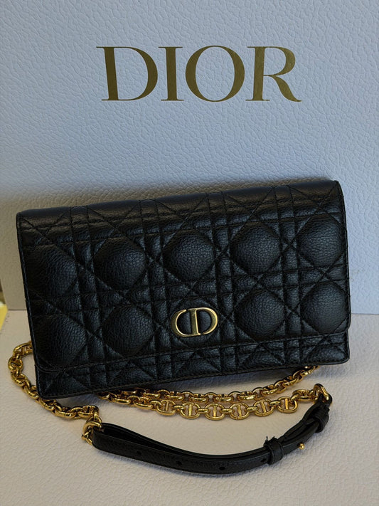 Pre-owned Certified Dior Caro in Black Calfskin with Golden hardware, 2021, w/full set
