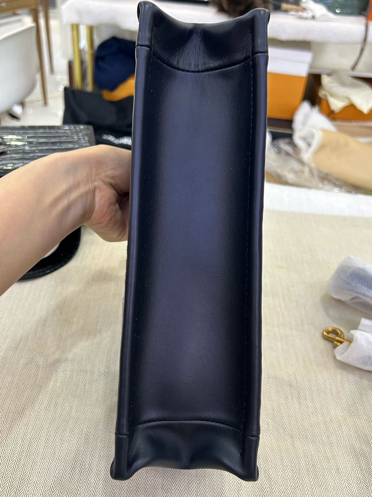 Pre-owned Certified Dior Book Tote East-West in Blue Oblique Canvas and Blue Calfskin with Golden Hardware, w/strap, dust bag