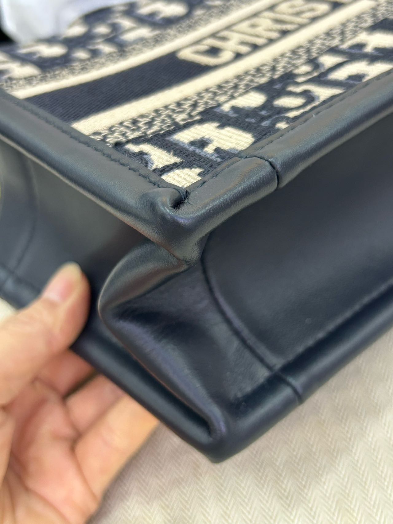 Pre-owned Certified Dior Book Tote East-West in Blue Oblique Canvas and Blue Calfskin with Golden Hardware, w/strap, dust bag