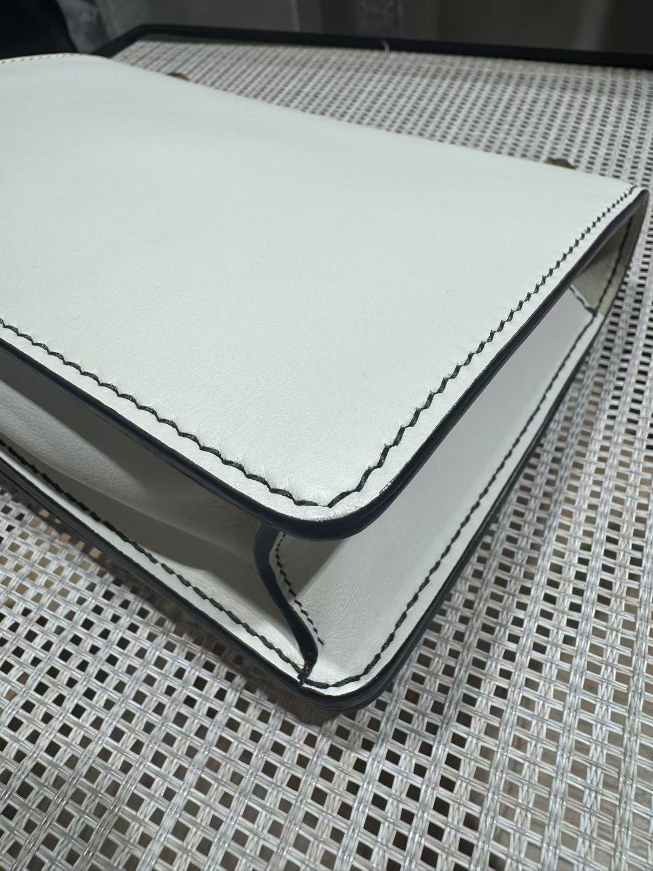 Pre-owned Certified Dior J’adior Clutch with Chain White Calfskin Golden Hardware, w/ dust bag