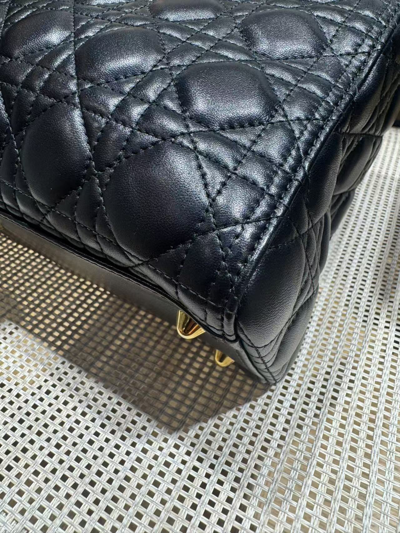 Pre-owned Certified Dior Large Lady Dior in Black Lambskin with Golden Hardware, 2014, w/ strap, dust bag