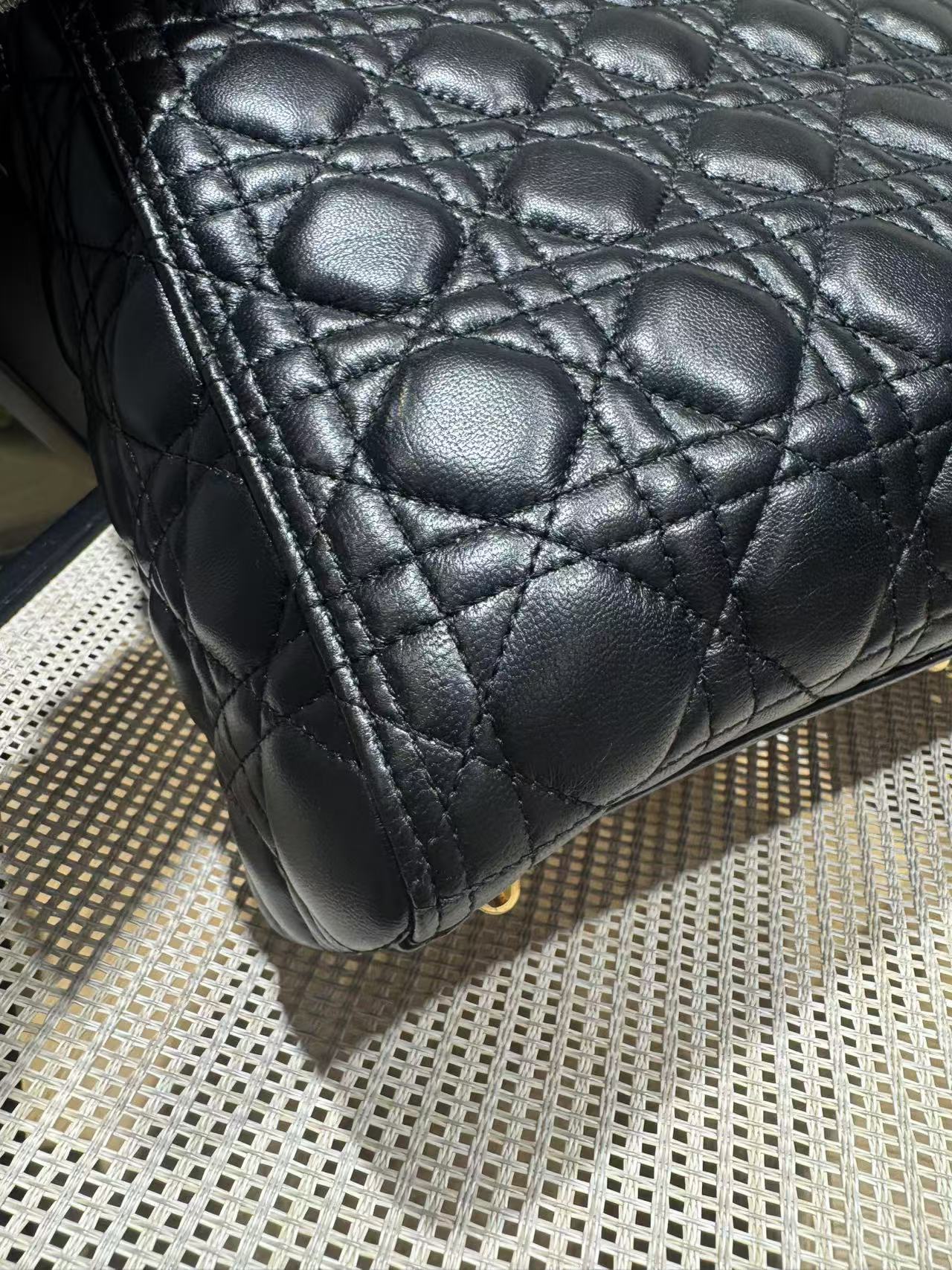 Pre-owned Certified Dior Large Lady Dior in Black Lambskin with Golden Hardware, 2014, w/ strap, dust bag