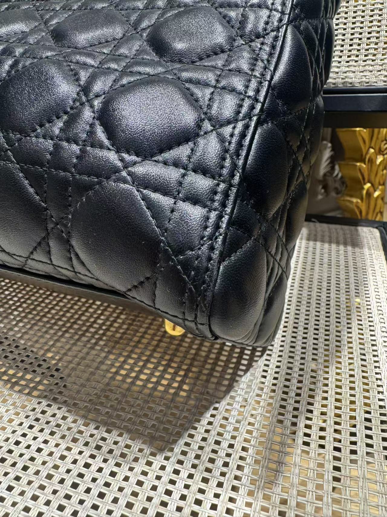 Pre-owned Certified Dior Large Lady Dior in Black Lambskin with Golden Hardware, 2014, w/ strap, dust bag