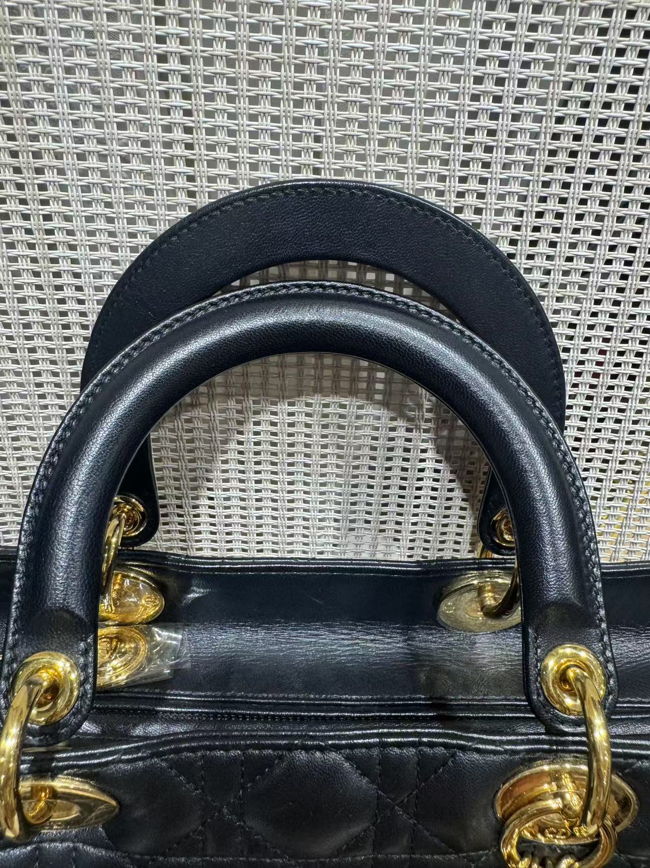 Pre-owned Certified Dior Large Lady Dior in Black Lambskin with Golden Hardware, 2014, w/ strap, dust bag