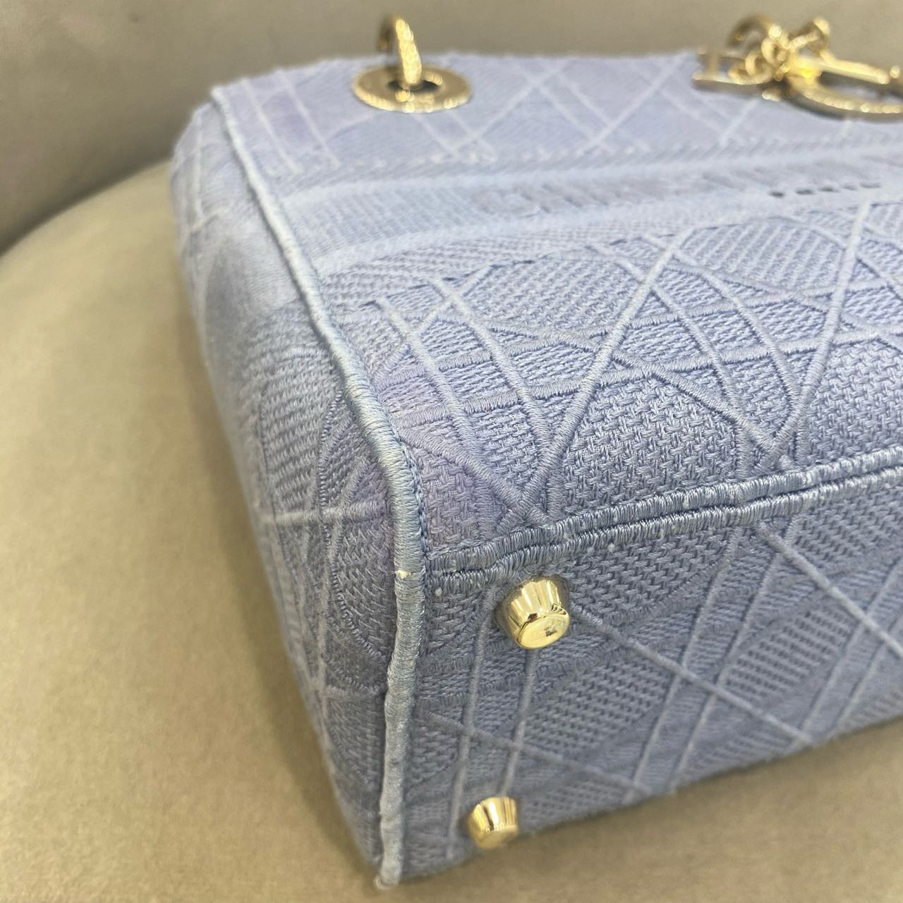Pre-owned Certified Dior Medium Lady Dior in Blue Canvas with Golden Hardware, 2020, w/ dust bag, strap