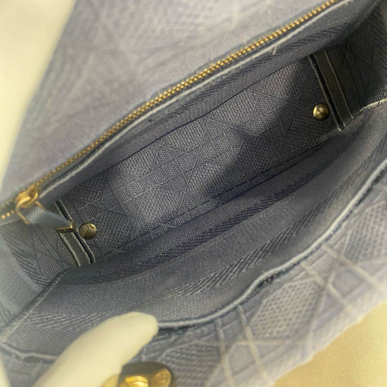 Pre-owned Certified Dior Medium Lady Dior in Blue Canvas with Golden Hardware, 2020, w/ dust bag, strap