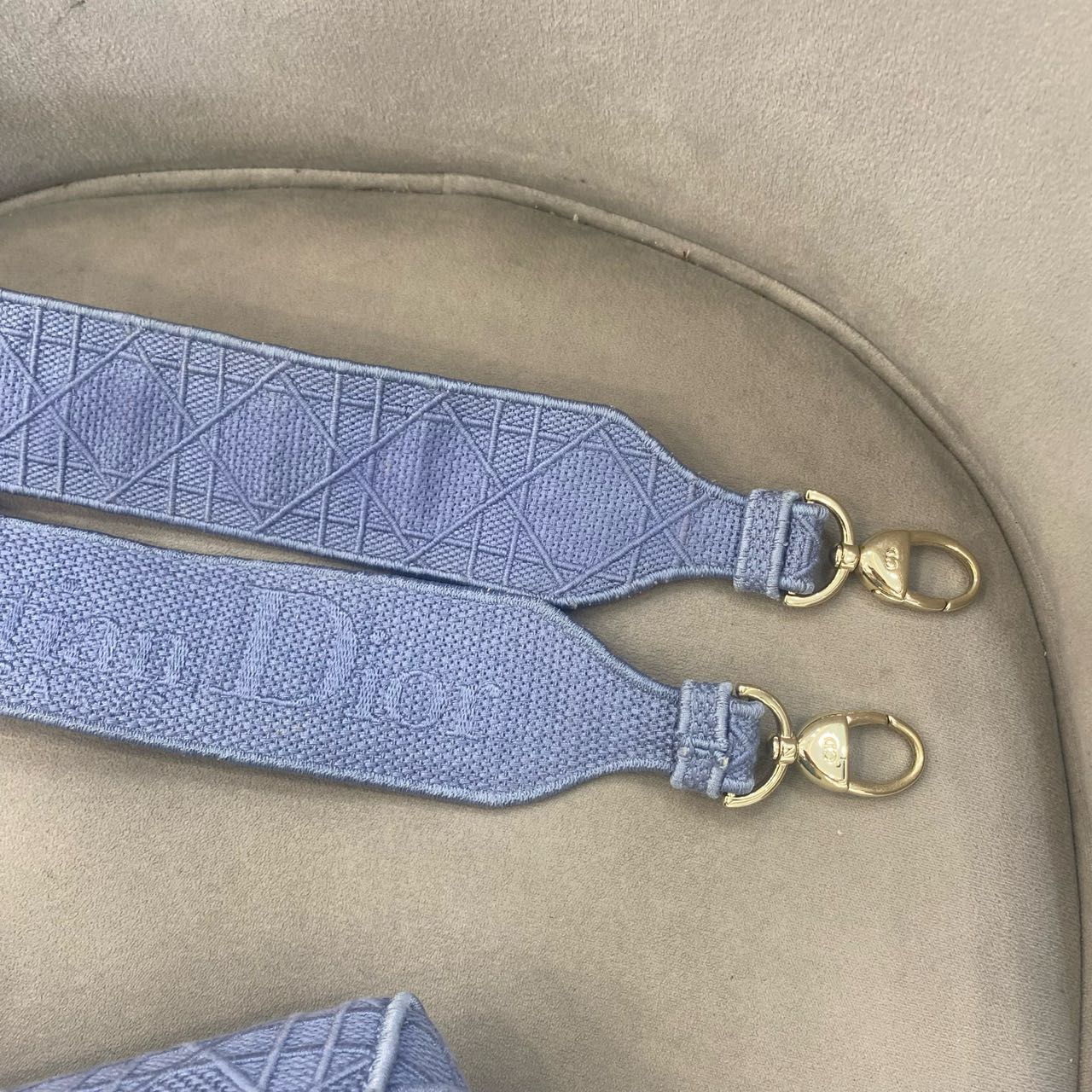 Pre-owned Certified Dior Medium Lady Dior in Blue Canvas with Golden Hardware, 2020, w/ dust bag, strap