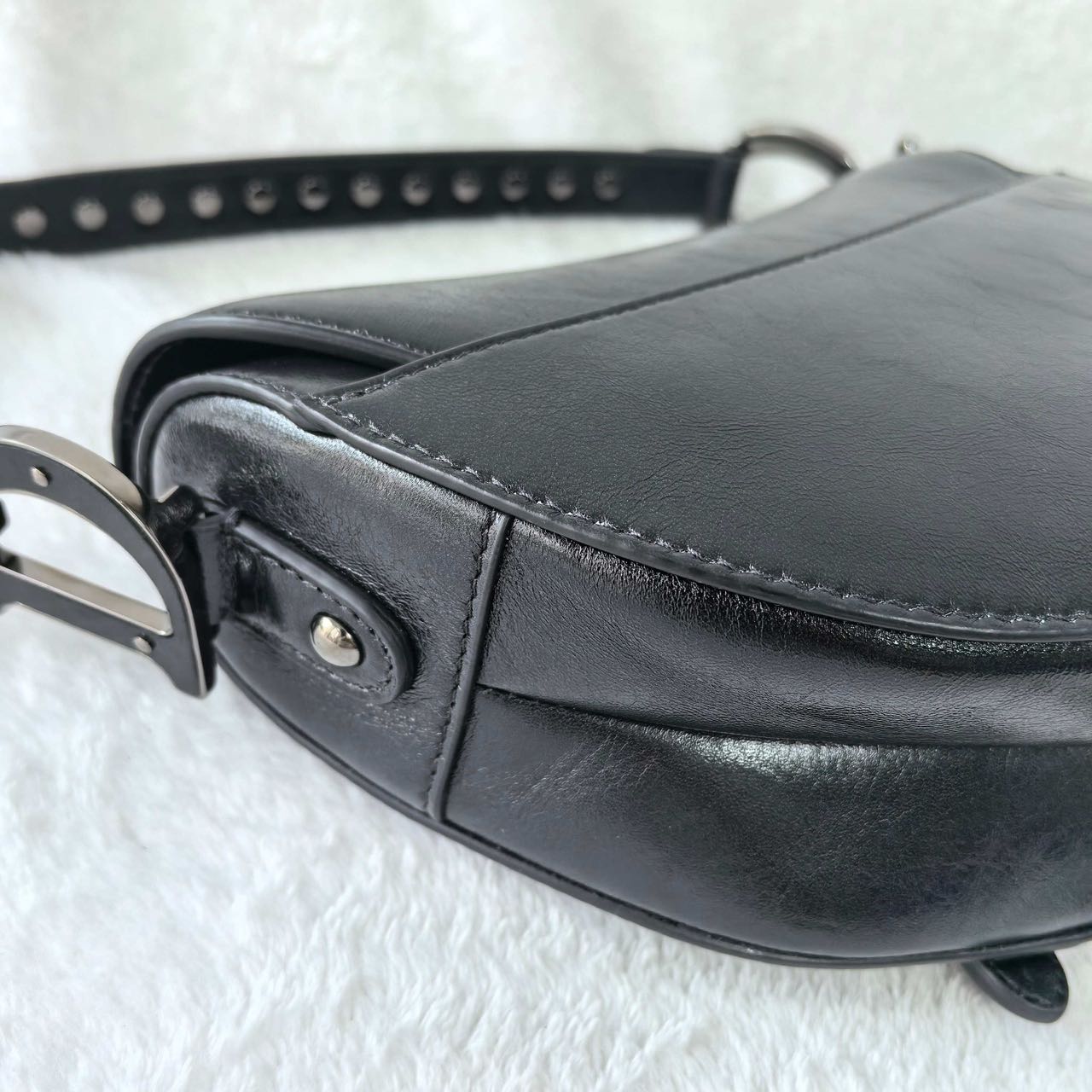 Pre-owned Certified Dior Medium Saddle in Black Crinkled Calfskin with Silver Hardware, 2022, w/ dust bag