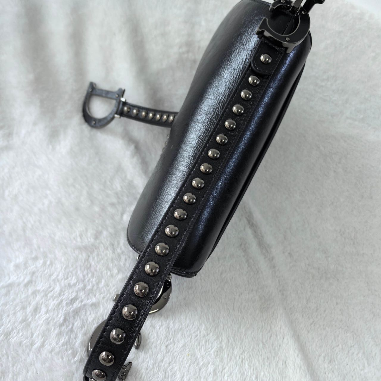 Pre-owned Certified Dior Medium Saddle in Black Crinkled Calfskin with Silver Hardware, 2022, w/ dust bag